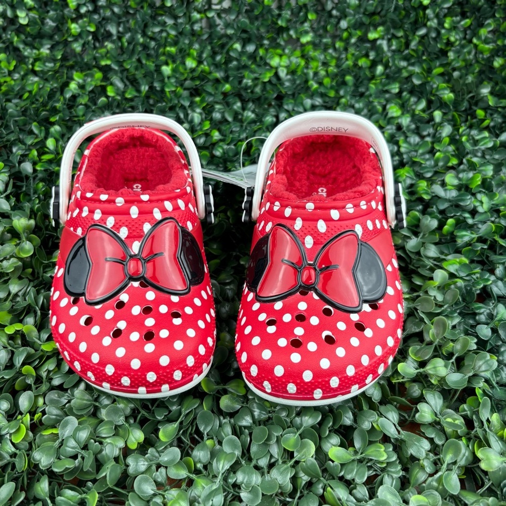 CROCS CLASSIC LINED DISNEY RED POLKA DOT MINNIE BOW SANDALS SIZE 9 KIDS